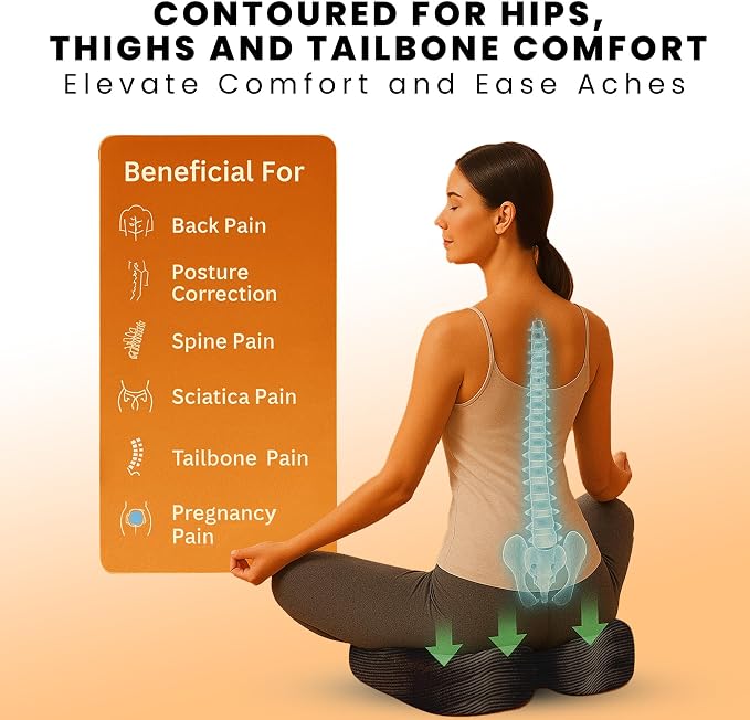 GRAND PITSTOP Memory Foam Seat Cushion for Office Chair Car & Home Orthopedic Tailbone & Sciatica Pain Relief Pad Ergonomic U-Shaped Design with Cooling Foam, Non Slip Base & Washable Cover