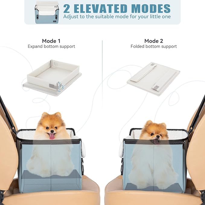 PETSFIT Dog Car Seats for Small Dogs – Patented Safety Buckles – Safety Tether – Foldable Travel Dog Booster Car Seat Reduces Anxiety & Road Trips – Stable Frame, Fits Front/Back Seat (Mint Green)
