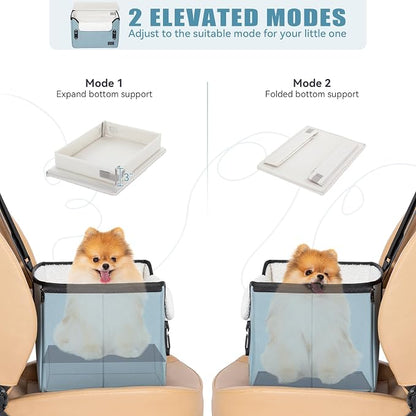PETSFIT Dog Car Seats for Small Dogs – Patented Safety Buckles – Safety Tether – Foldable Travel Dog Booster Car Seat Reduces Anxiety & Road Trips – Stable Frame, Fits Front/Back Seat (Mint Green)