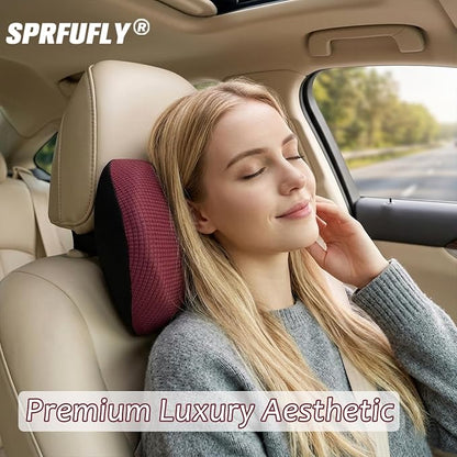 Super Great Car Headrest Pillow, Car Pillow for Neck Pain Relief with Adjustable Strap, 100% Memory Foam & Breathable Removable Cover, Ergonomic Design - Softness Travel Car Neck Pillow(Wine-Red, 1PC)