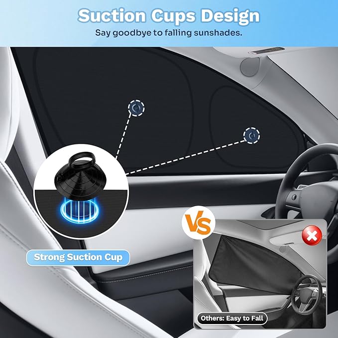 KUST Car Window Shades for 2020-2024 Tesla Model Y Accessories with No-Fall Suction Cups Windshield Sun Shade Side Rear Window Covers Sunshade Privacy Protection for Camping 8PCS(Not for Juniper)