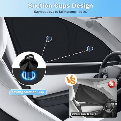 KUST Car Window Shades for 2020-2024 Tesla Model Y Accessories with No-Fall Suction Cups Windshield Sun Shade Side Rear Window Covers Sunshade Privacy Protection for Camping 8PCS(Not for Juniper)
