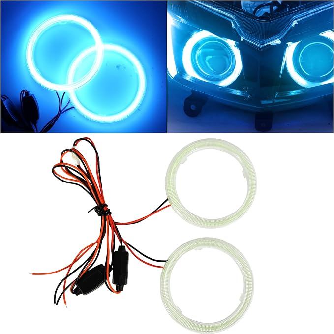 Qasim 70MM Ice Blue Halo Rings Angel Eyes COB 45SMD LED DRL Fog Light Warning Lamps with Plastic Cover 12V 24V