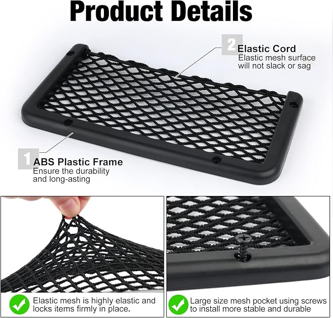 ABS Plastic Frame Automotive Cargo Nets Car Net Pocket Phone Car Mesh Net Holder RV Storage Boat Cargo Pocket Organizer Framed Mesh Net Pocket with Screws for Auto RV Net(4, 9 x 4 Inch)