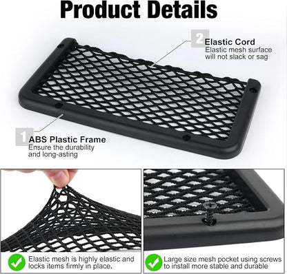 ABS Plastic Frame Automotive Cargo Nets Car Net Pocket Phone Car Mesh Net Holder RV Storage Boat Cargo Pocket Organizer Framed Mesh Net Pocket with Screws for Auto RV Net(2, 9 x 4 Inch)