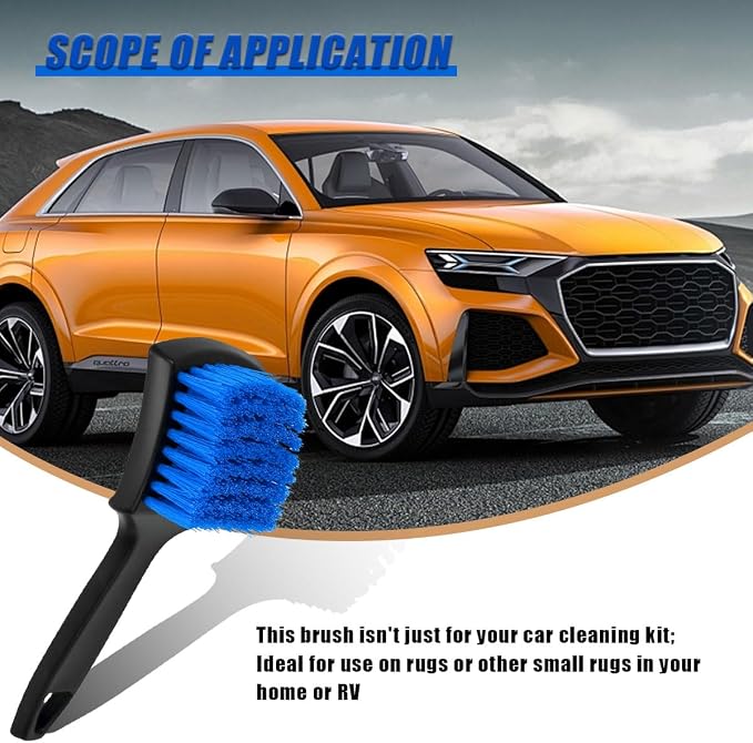 ZIMISI 8.3×2.5 Inch Car Wash Brush, Soft Bristle Short Handle Carpet Cleaning Brush, Scrub Brush for Floor Mats, Tires, Automotive Wheel Bushes for Vehicle Interior & Home (Blue)