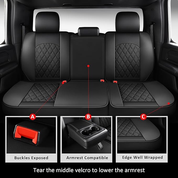 MIROZO Dodge Ram Seat Covers Full Set,Waterproof Car Seat Cover Fits for 2009-2026 Ram 1500/2500/3500 Crew Quad Regular Cab,Heavy Duty Protection Pickup Cushions with Split Flat Bench 40/60,Black