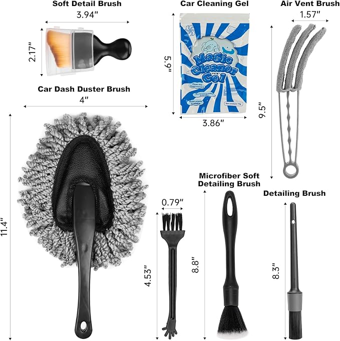 THINKWORK Car Interior Cleaning Kit, Car Duster Interior Detail Brush, Including 6Pcs Car Detailing Brush Set, Complete Auto Accessories for Women Men Gift