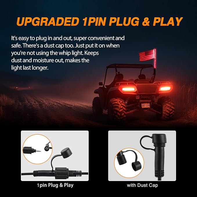 Nilight RGB Whip Light 1PC 3FT Lighted Antenna Whips with Remote & App Control DIY Chasing Patterns Brake Reverse Lights for ATV UTV Polaris RZR Can-am Dune Buggy Pickup Trucks Jeep