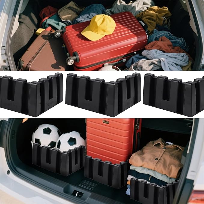 Set of 4 Car Trunk Organizer Set, Cargo Blocks for Back of SUV Multipurpose Trunk Divider Available to Wool or Leather Carpet, Car Storage Organizer Blocks for Car Truck SUV Van