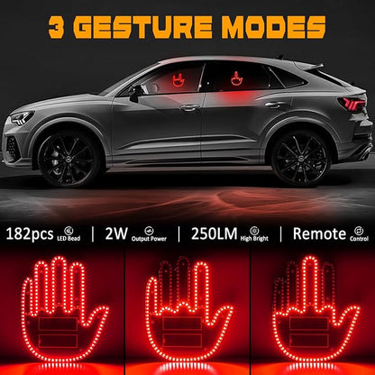 DIBMS Hand Gesture Light with Remote, Red LED Finger Funny Window Sign Light Accessories for Car Truck (Red)