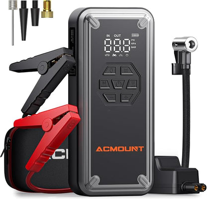 W160 Jump Starter with Air Compressor, 5000A Portable Car Jump Starter 150PSI Tire Inflator/Air Pump, 12V Battery(Up to 9L Gas/8L Diesel Engine) Jump Pack Car Emergency Kit Idea Gift for Man (Silver)