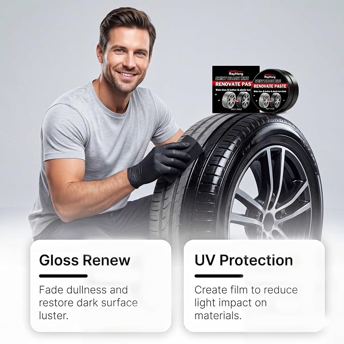 Premium Tire Coating & Trim Restorer, Bring Back the Original Deep Black Shine to Rubber and Plastic, Long Lasting Gloss Finish, Tire Coating Paste for Car Tire Plastic Trim Care
