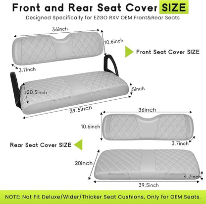 Full Set Golf Cart Seat Covers for EZGO RXV OEM, Grey | Front & Rear Set (2-Piece), Premium Vinyl Leather Replacement Standard Cushion Covers, No Tools Needed & Easy to Clean