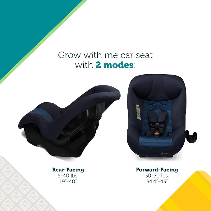 Safety 1st Smooth Ride Convertible Car Seat, 2-in-1 Rear & Forward Facing, 5-40 lbs, 30-50 lbs, Fits 3 Across, Slim Design, Latch, Machine-Washable, Travel-Ready, Crater Lake