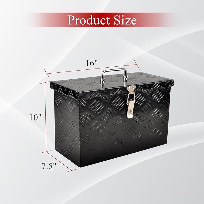 16''Inch Aluminum Truck Tool Box Truck Bed Toolbox Truck Trailer Chest Box Trailer Underbody Storage Organizer Waterproof Square Storage Organizer w/Lock & Keys Black(‎16" Lx7.5 Wx10 H)