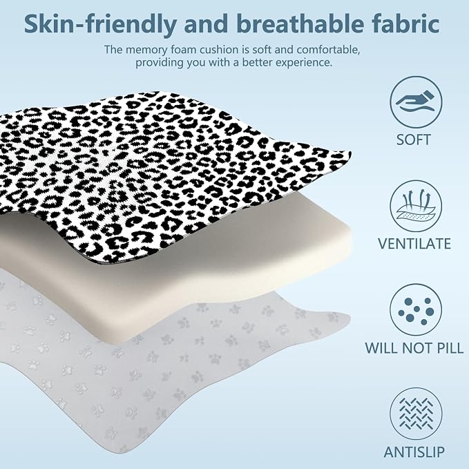 NS YOLO Ergonomic Car Seat Cushion with Comfort Memory Foam Neck Pillow, Car Pillow,Lumbar Support and Big Size Soft Seat Cushion for Driving Seat,Office Chair and Wheel Chair (Leopard Print-3 pcs)