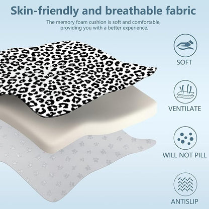 NS YOLO Ergonomic Car Seat Cushion with Comfort Memory Foam Neck Pillow, Car Pillow,Lumbar Support and Big Size Soft Seat Cushion for Driving Seat,Office Chair and Wheel Chair (Leopard Print-3 pcs)