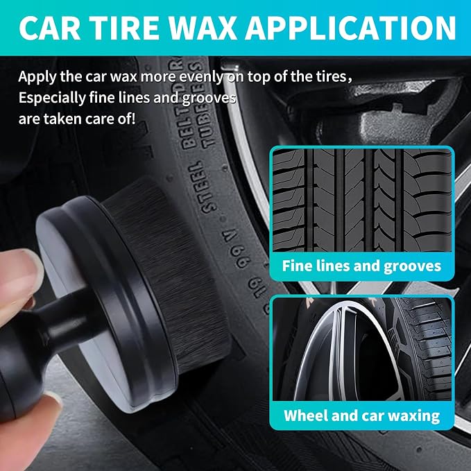 IPELY Tire Shine Brush, Tire Dressing Brush with Storage Base, High Density Bristles Tire Shine Applicator Brush for Auto Detailing