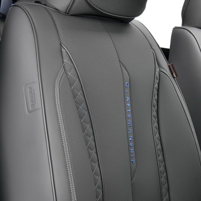 Coverado Car Seat Cover Front Seat, Gray Seat Covers Front Seats, Nappa Leather Waterproof, Car Seat Cushion, Car Seat Protector Universal Fit Most Cars