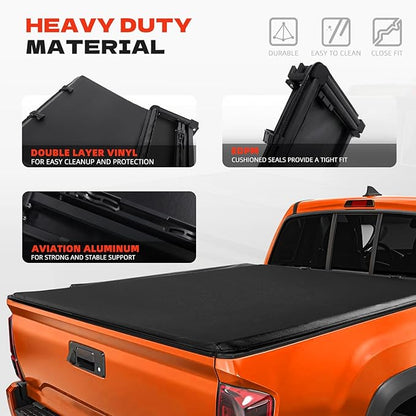 Soft Tri-Fold Truck Bed Tonneau Cover for 2016-2025 2026 Toyota Tacoma Fits 6FT Bed (73.7") | Only for Models with The Deck Rail System