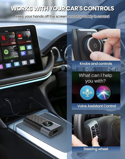 Wireless CarPlay Adapter for iPhone/android,Android Auto Wireless Adapter is Fast Auto Connect, Plug&Play, Stable Connection, car play wireless adapter Support Map, Music,Video,Call etc(Black)