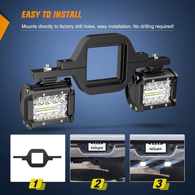 Nilight 2 Pcs 4 Inch 60W Led Pods with 2 Inch Tow Hitch Mounting Brackets Backup Reverse Lights Rear Light Bar for Pickup ATV SUV Truck Trailer Boat