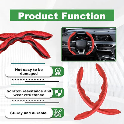2pcs Carbon Fiber Anti-Skid Steering Wheel Cover, Anti-Skid Steering Wheel Cover/Segmented Steering Wheel Protector/Car Interior Accessories for Men/Women - Durable(Red)