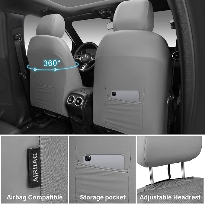 CAR PASS 3D Foam Mesh Leather seat Covers Front Seats, Grey Breathable Front Seat Cover for Cars, Comfortable Universal Fit for SUV Truck Sedan Automotive Anti-Slip Airbag Compatible, Pure Gray