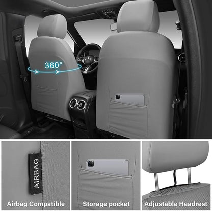CAR PASS 3D Foam Mesh Leather seat Covers Front Seats, Grey Breathable Front Seat Cover for Cars, Comfortable Universal Fit for SUV Truck Sedan Automotive Anti-Slip Airbag Compatible, Pure Gray