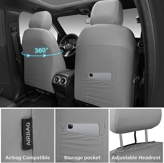 CAR PASS 3D Foam Mesh Leather seat Covers Front Seats, Grey Breathable Front Seat Cover for Cars, Comfortable Universal Fit for SUV Truck Sedan Automotive Anti-Slip Airbag Compatible, Pure Gray