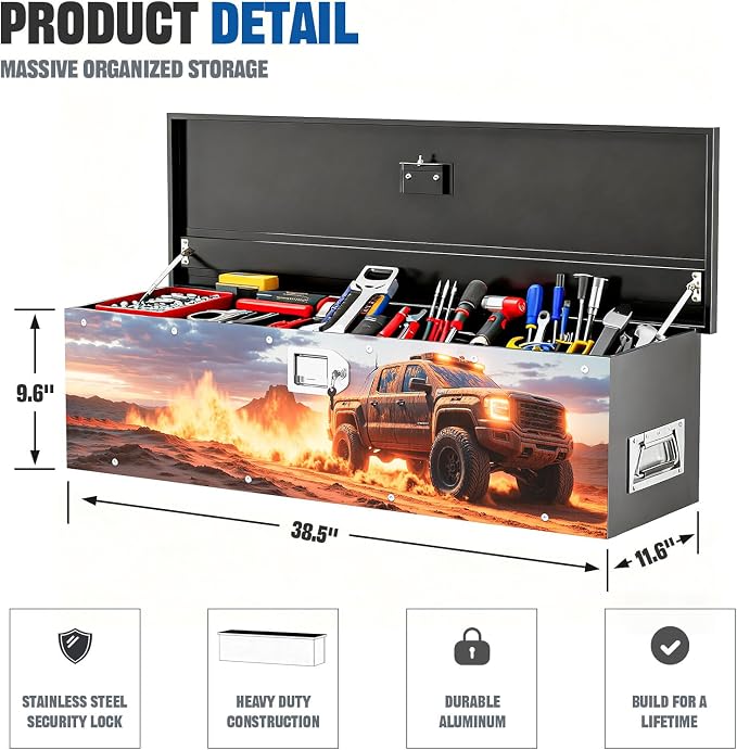 Truck Bed Tool Box,truck toolbox compatible with Sierra, Sierra Accessories, 38.5 x 11.6 x 9.6 Inches, Alloy Steel, Lockable, Weathertight, Rust Resistant, Flip Top, For Pickup Trucks