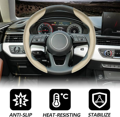 2pcs (Khaki) Universal Fit Carbon Fiber Steering Wheel Cover, Anti-Skid Steering Wheel Cover/Segmented Steering Wheel Protector/Car Interior Accessories