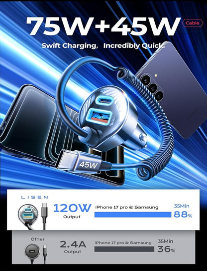 LISEN 90W USB C Car Charger for iPhone 17/16/15 Series | Car Charger USB C Fast Charge Adapter,Super Fast for Men Women, Car Accessories, Compatible with iPhone 17 16 15 Pro Max