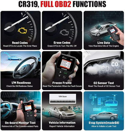 LAUNCH OBD2 Scanner Engine Fault Code Reader, CR319 Code Reader Scanner, CAN Diagnostic Scan Tool Supports DTC Lookup, Mode6 O2 Sensor for OBDII Protocol Cars Since 1996 Black