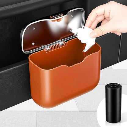UYYE Car Trash Can, Car Garbage Bin with Lid & Handle - Leak-Proof Mini Trash Can for Car, Truck, SUV - Essential Car Accessories for Organization (Orange)