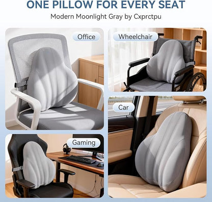 Large Lumbar Support Pillow for Office Chair, Ergonomic Low Back Support Promotes Back Pain Relief, Memory Foam Lumbar Pillow Cushion for Car, Sofa, Adjustable Strap Breathable Cover, Grey
