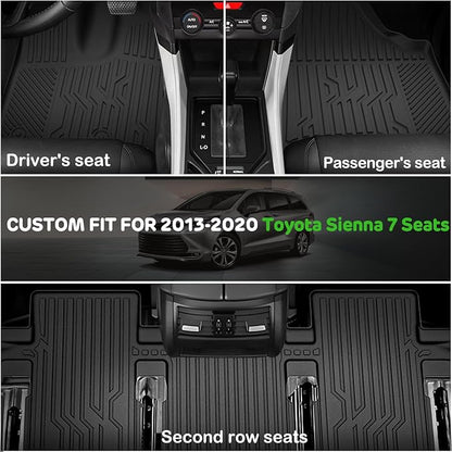 Floor Mats for 2013-2020 Toyota Sienna Only 7 Seats Upgrade Trunk Mat All Weather TPE Floor Liners Fit for 2020 Sienna 1st & 2nd & 3rd Row and Cargo Liner Anti-Slip Full Set Car Mats