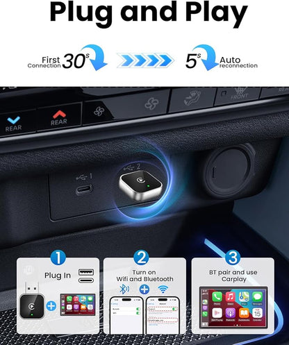 Wireless CarPlay Adapter for iPhone Wired Carplay to Wireless，Mini USB Design for Cars Automatic Connection 5.4WIFI Plug &Play for 2016+ Car