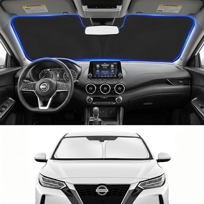 Custom Fit Windshield Sun Shade for Nissan Sentra 2020-2026 | Custom Fit Windshield Cover, Blocks UV Rays, Double-Layer Heat Shield, Durable Frame, Easy Fold & Storage