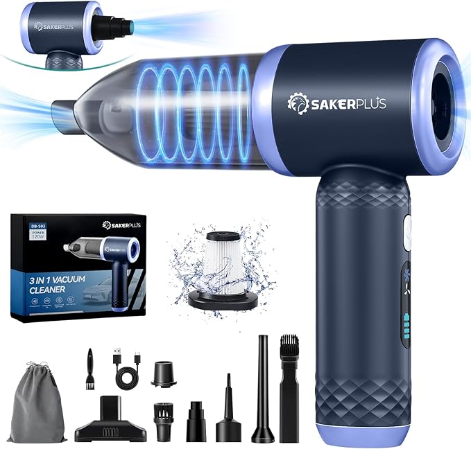 SakerPlus Car Vacuum Cleaner- 3 in 1 Cordless Handheld Vacuum Cleaner, 13000Pa High Power Car Vaccum Cleaner with Brushless Motor,Adjustable Cars Vaccum Portable Cordless for Cars,Desktop-DBS03