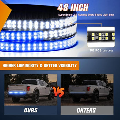 Nilight 48 Inch Truck Tailgate Strobe Light Strip Tail Emergency Bar Rear Window Warning Lamp Ultra-Bright Double Row 288 LED for Pickup Trailers Construction Vehicles Car SUV, Blue White