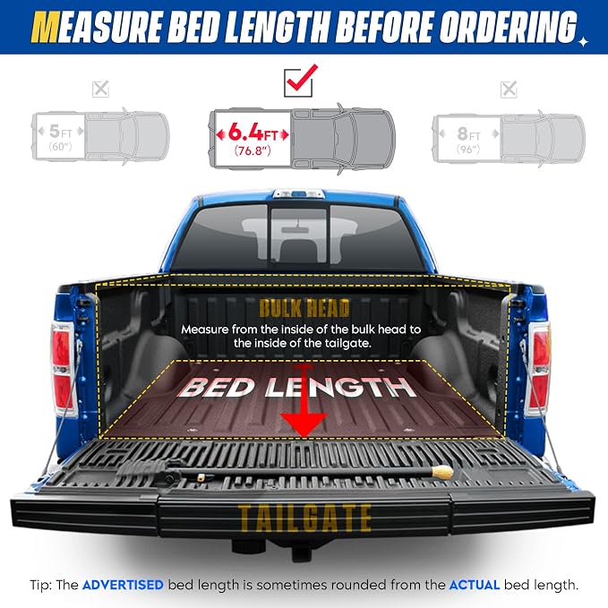 Soft Roll-up 6.4' Truck Bed Tonneau Cover for Dodge Ram 1500 2002-2018, Ram 2500 3500 2003-2024, Ram 1500 Classic 19-23 (Not for New), Fleetside 6.4 ft 76.8 in Bed
