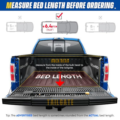 Soft Roll-up 6.4' Truck Bed Tonneau Cover for Dodge Ram 1500 2002-2018, Ram 2500 3500 2003-2024, Ram 1500 Classic 19-23 (Not for New), Fleetside 6.4 ft 76.8 in Bed