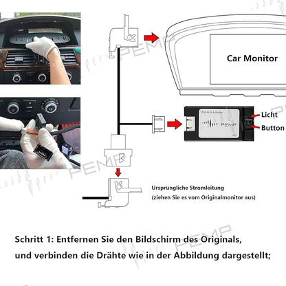 PEMP E60 Aux Activator Adapter Open the Aux Audio of the Original Car for BMW E60 E61 E63 E64 CCC 2003-2010 (Note the Step 4)