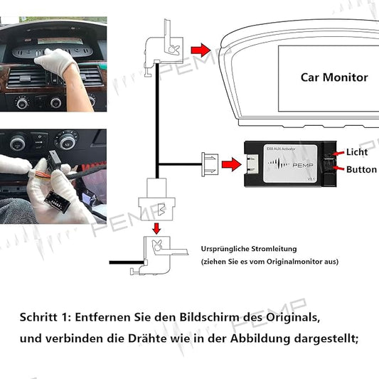 PEMP E60 Aux Activator Adapter Open the Aux Audio of the Original Car for BMW E60 E61 E63 E64 CCC 2003-2010 (Note the Step 4)