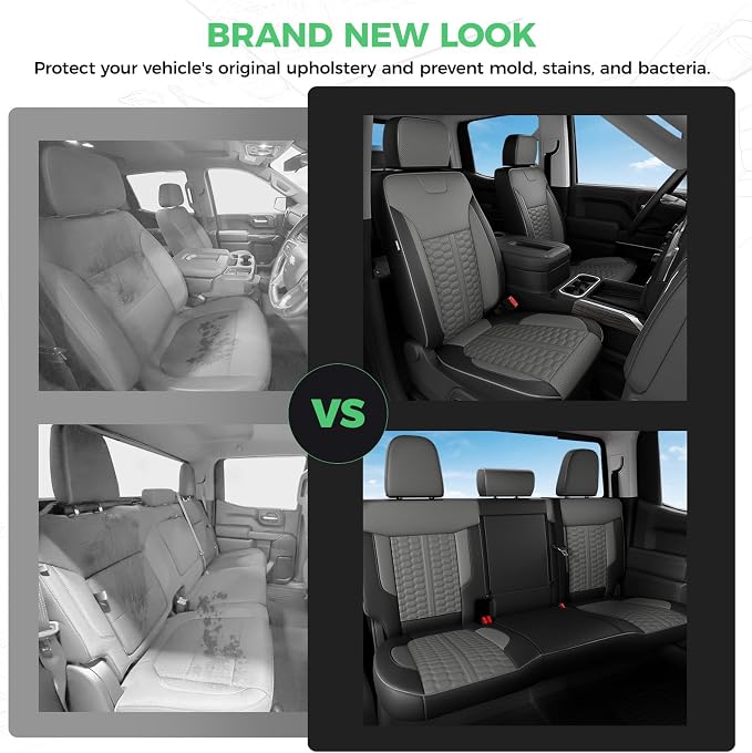 Custom Leather Seat Covers for Silverado/Sierra 1500 2019-2026, 2500HD 3500HD 2020-2026 Crew Cab Full Set with Jump Seat Cover (Armrest Storage Version Only), Truck Accessories