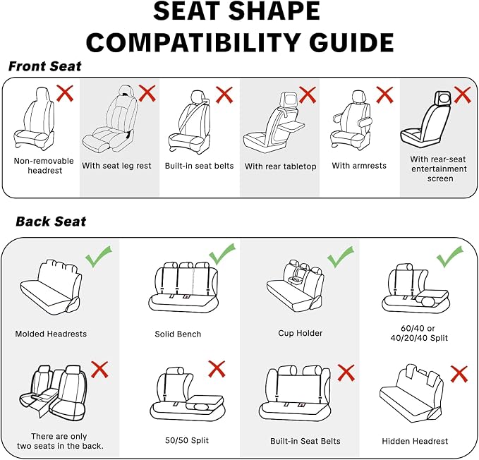Khaki Car Seat Cover Complete Set, Universal Car Seat Cover for Car with Lumbar Support, Premium Artificial Leather, Waterproof and Easy to Clean, Airbag Compatible, Seat Heating Compatible