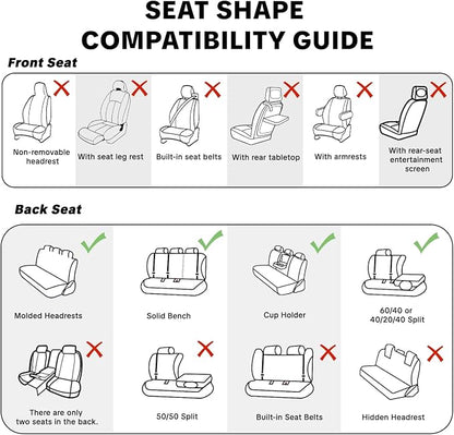 Khaki Car Seat Cover Complete Set, Universal Car Seat Cover for Car with Lumbar Support, Premium Artificial Leather, Waterproof and Easy to Clean, Airbag Compatible, Seat Heating Compatible