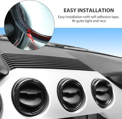 RT-TCZ Center Console Air Conditioner Outlet Vent Trim Cover Ring Interior Accessories for Ford Mustang 2015-2022,3PCS (Carbon Fiber Grain)